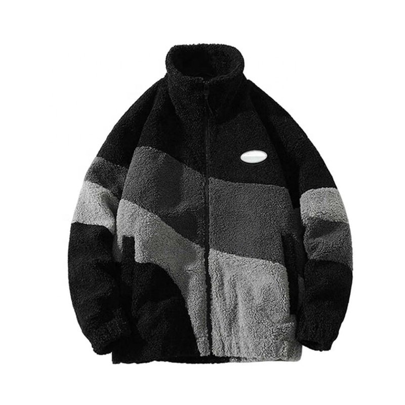 High-Quality Men Causal Zip Up Sherpa Jacket Color Blocking Design Warm Polar Fleece Jacket Men In Winter