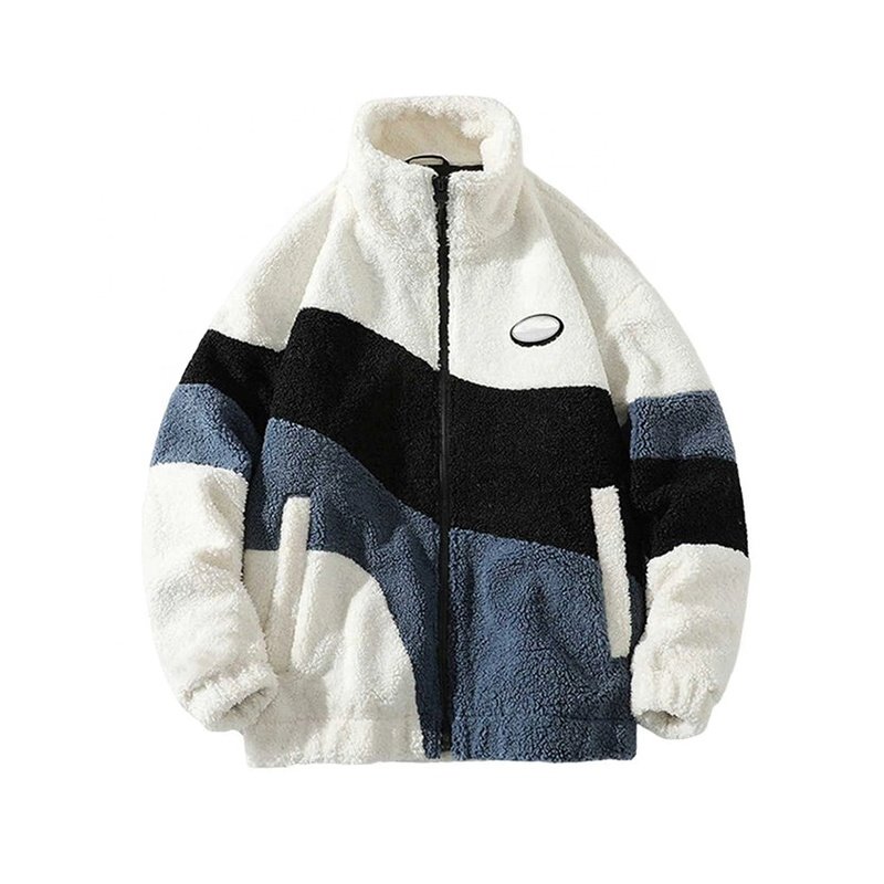 High-Quality Men Causal Zip Up Sherpa Jacket Color Blocking Design Warm Polar Fleece Jacket Men In Winter