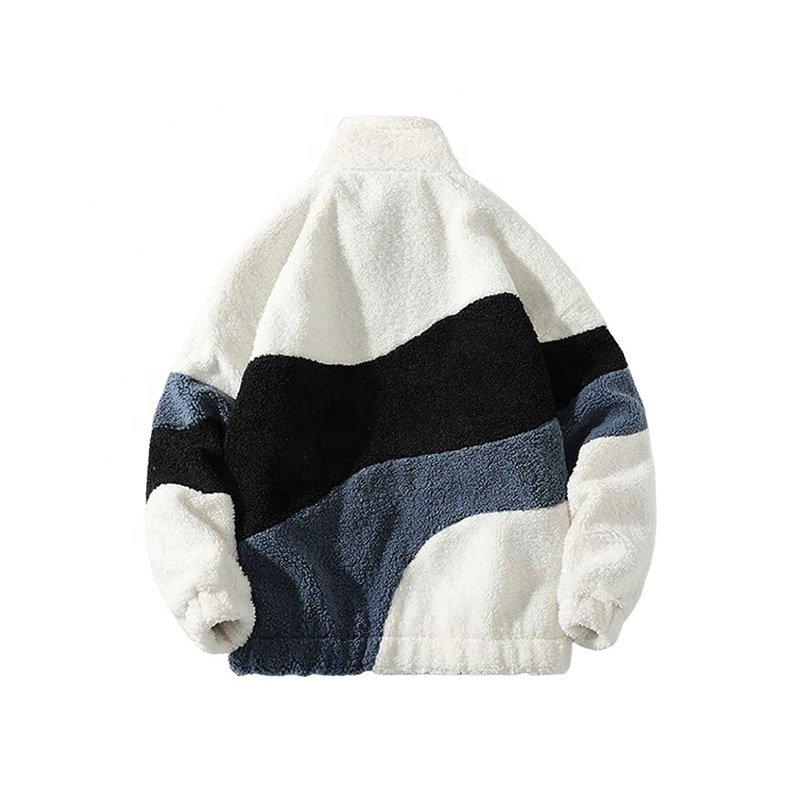 High-Quality Men Causal Zip Up Sherpa Jacket Color Blocking Design Warm Polar Fleece Jacket Men In Winter