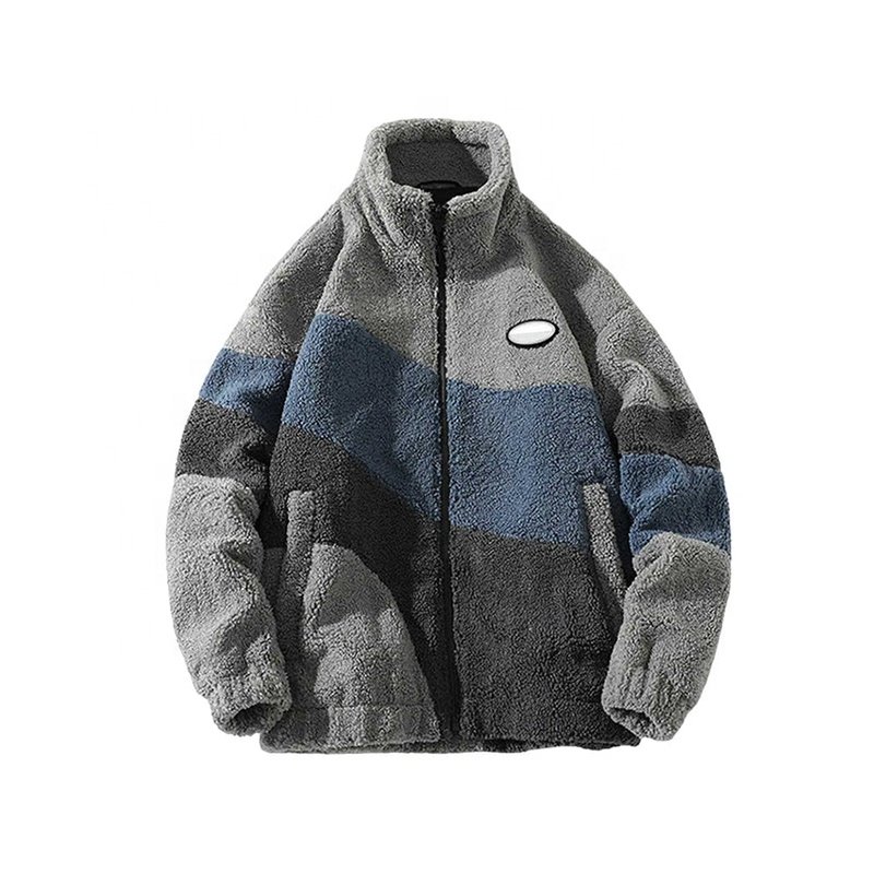 High-Quality Men Causal Zip Up Sherpa Jacket Color Blocking Design Warm Polar Fleece Jacket Men In Winter