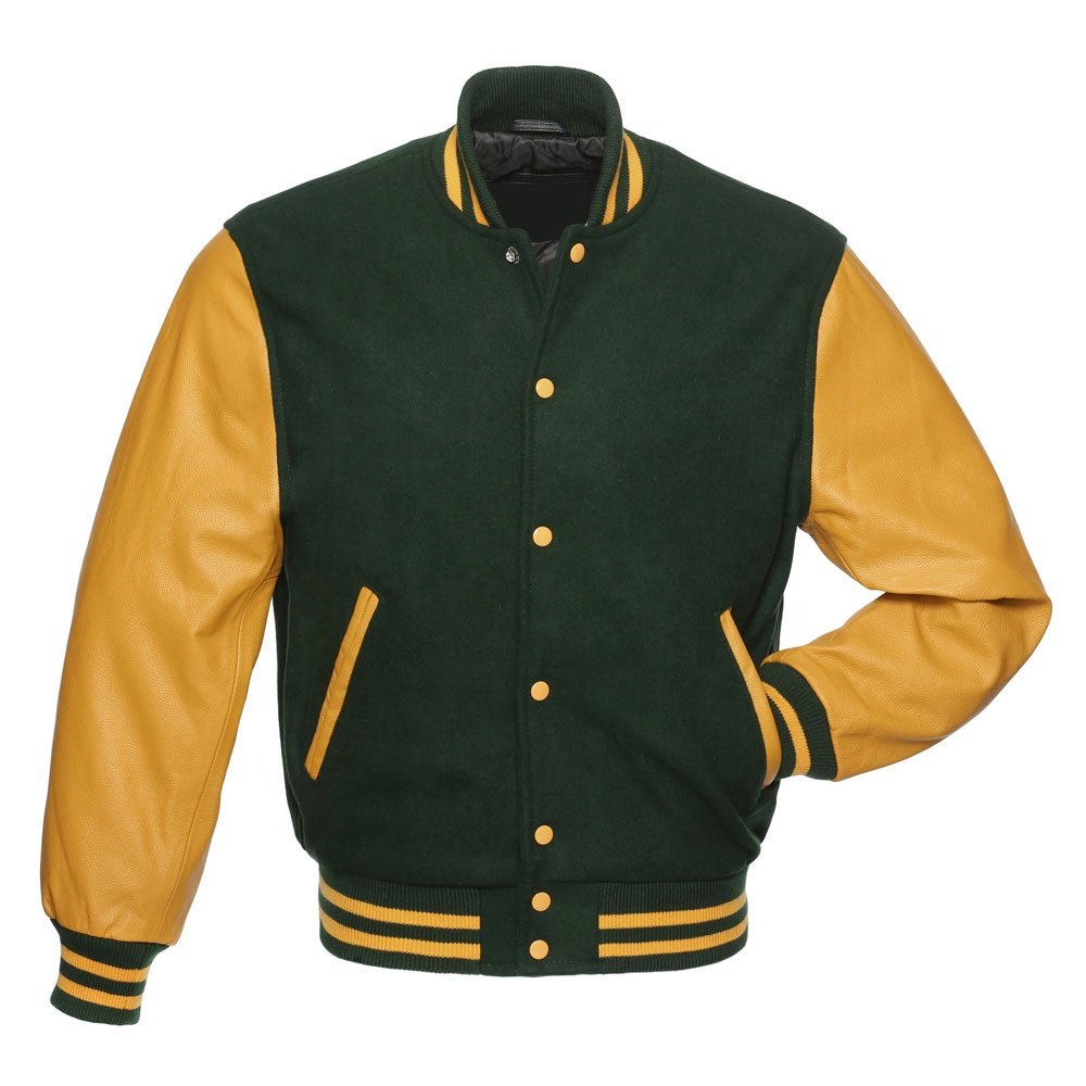 Black Wool Gold Leather Varsity Jacket Letterman Jacket leather sleeve black wool body varsity jacket Letterman