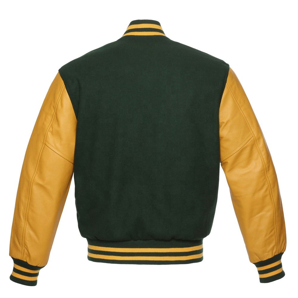 Black Wool Gold Leather Varsity Jacket Letterman Jacket leather sleeve black wool body varsity jacket Letterman