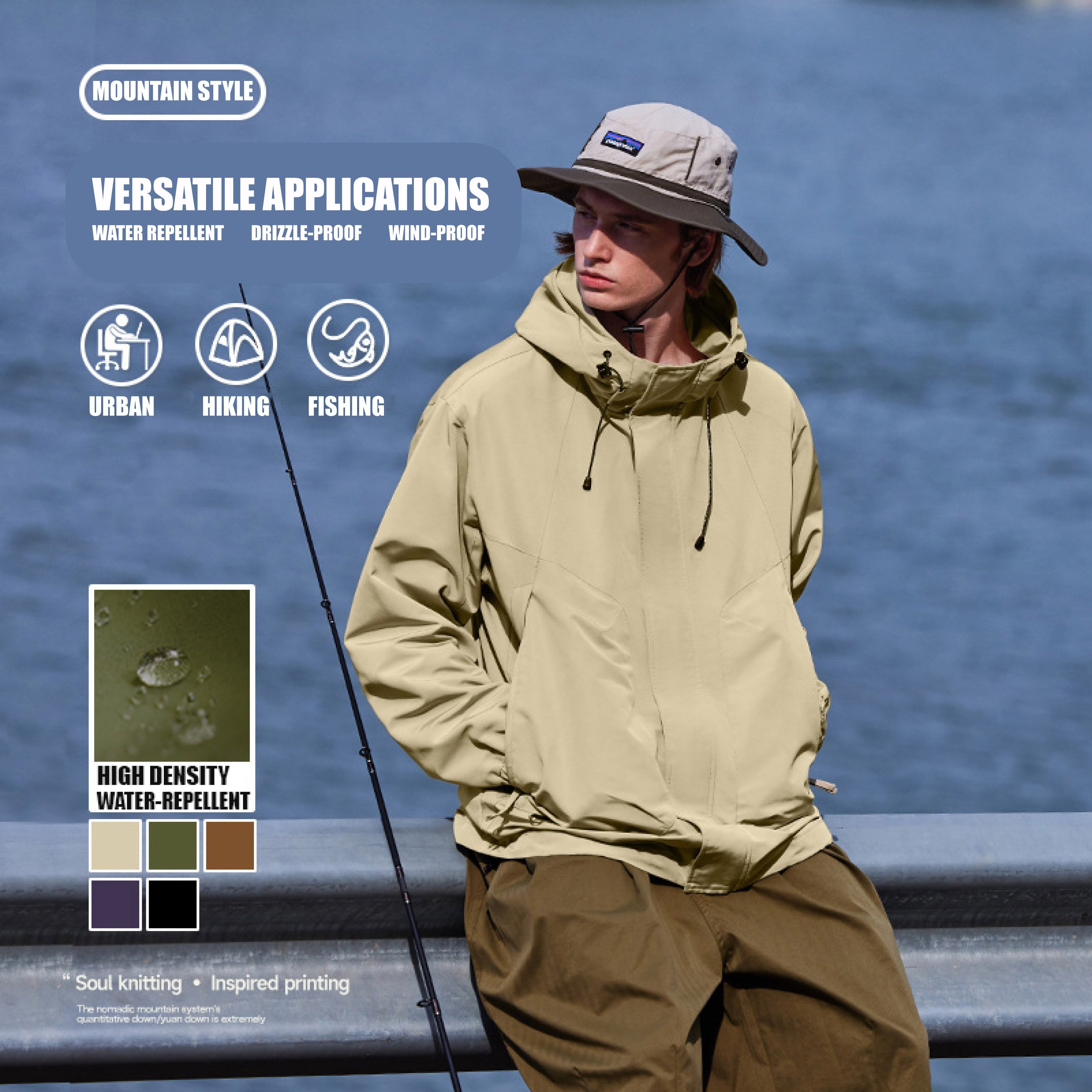 2023 Unisex Hooded Jacket XL Size 5 Colors Waterproof Rain Zip-Up for Men Women for Hiking and Fishing Outdoors