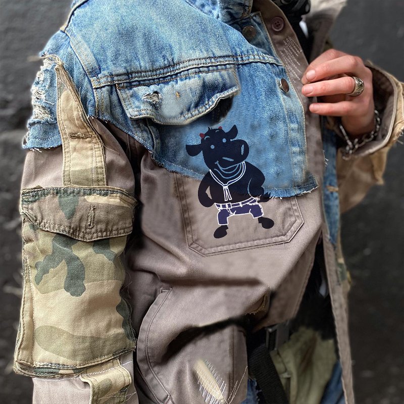 DIZNEW Custom 2024 Men's Jacket Distress Heavy duck Canvas plus size Work Jacket Streetwear patchwork Heavyweight Jacket