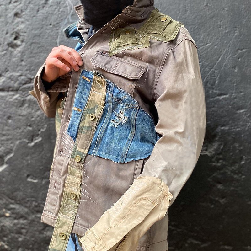 DIZNEW Custom 2024 Men's Jacket Distress Heavy duck Canvas plus size Work Jacket Streetwear patchwork Heavyweight Jacket
