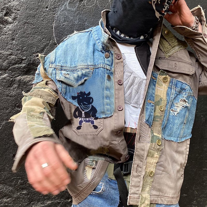 DIZNEW Custom 2024 Men's Jacket Distress Heavy duck Canvas plus size Work Jacket Streetwear patchwork Heavyweight Jacket