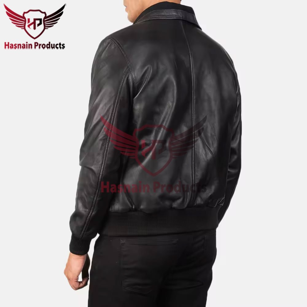 Classic Men's Air Rolf Black Leather Bomber Jacket - Vintage Style with Wool and Leather Sleeves Men's jacket Leather bomber