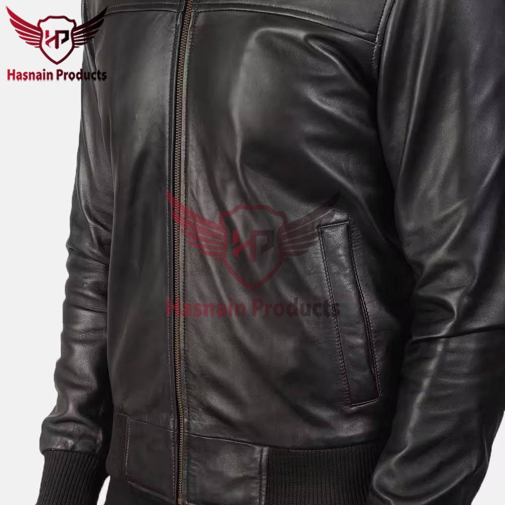 Classic Men's Air Rolf Black Leather Bomber Jacket - Vintage Style with Wool and Leather Sleeves Men's jacket Leather bomber