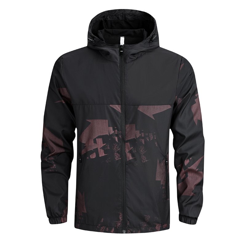 Custom Men's Jackets Printed Patchwork Jacket For Men Lightweight Hooded Full Zipper Up Windbreaker Jacket