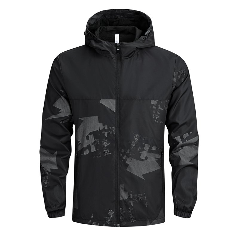 Custom Men's Jackets Printed Patchwork Jacket For Men Lightweight Hooded Full Zipper Up Windbreaker Jacket
