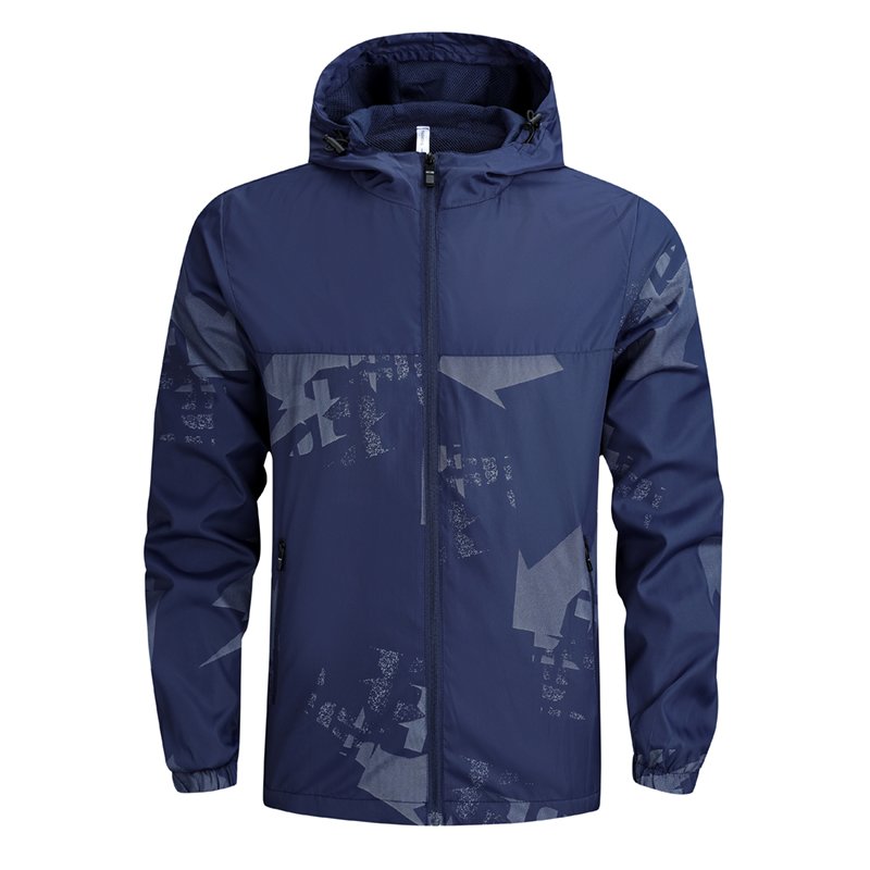 Custom Men's Jackets Printed Patchwork Jacket For Men Lightweight Hooded Full Zipper Up Windbreaker Jacket