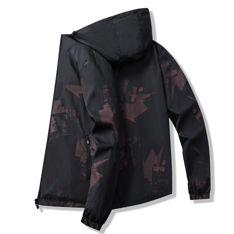 Custom Men's Jackets Printed Patchwork Jacket For Men Lightweight Hooded Full Zipper Up Windbreaker Jacket