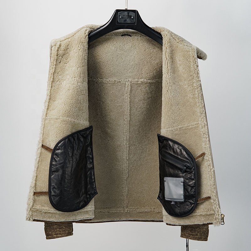 NAFA 2024 Factory Price Men's Sheepskin Shearling Natural Fur Jackets with Customized Size