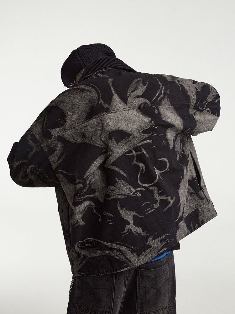 Fashionable Casual Denim Jacket Autumn Statement Full Printing Jacket Simple New Blend Men's Jacket