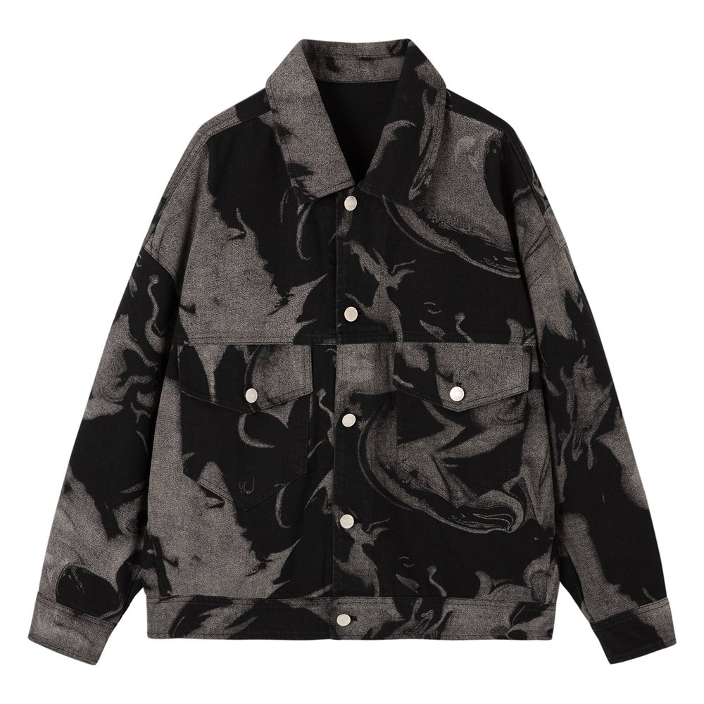 Fashionable Casual Denim Jacket Autumn Statement Full Printing Jacket Simple New Blend Men's Jacket