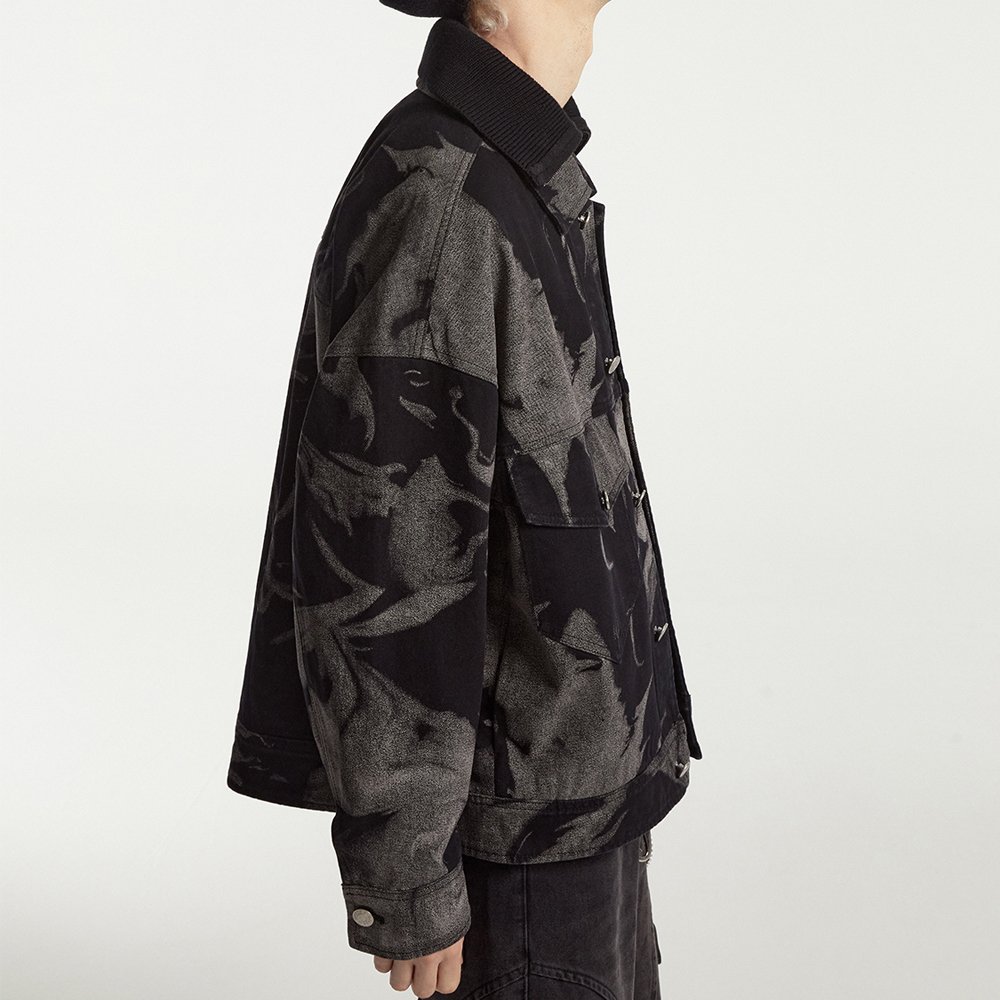 Fashionable Casual Denim Jacket Autumn Statement Full Printing Jacket Simple New Blend Men's Jacket