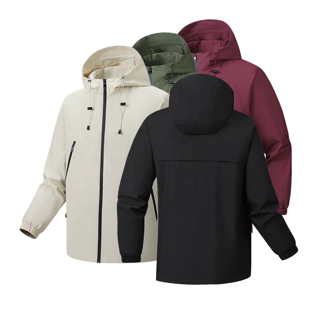 Custom Logo Men's Waterproof Rain Jacket Hooded Windproof Outdoor Sofe Shell Jacket Sport Trekking Working Jacket