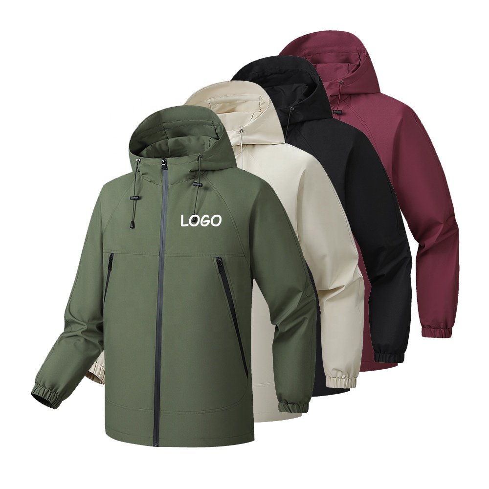 Custom Logo Men's Waterproof Rain Jacket Hooded Windproof Outdoor Sofe Shell Jacket Sport Trekking Working Jacket
