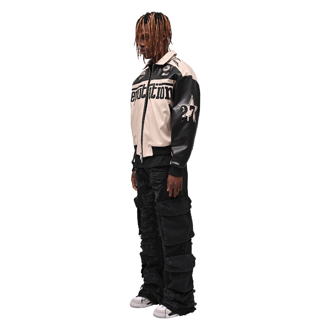 Custom Fashion Men's Winter Full zipper Embroidery Cropped leather Stand Neck Flight Jacket