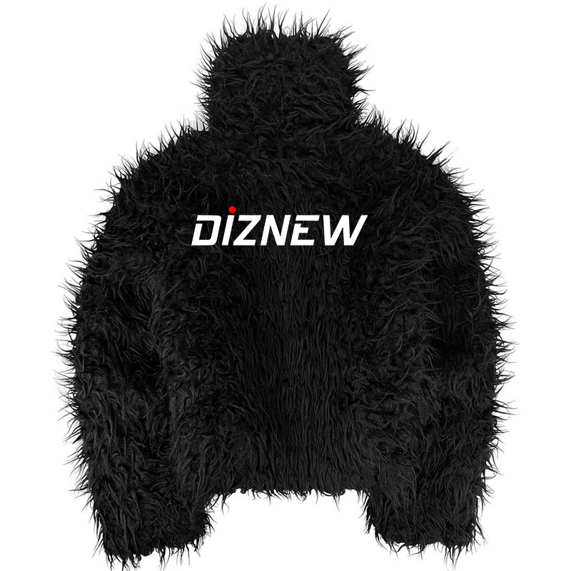 DiZNEW High quality custom winter warm black men's fur jacket High Street fashion zipper leather jacket with fur