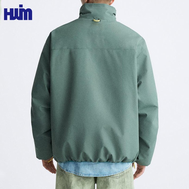 Fashion Trend High Collar fluffy Jackets Custom Logo Men's Oversize Style Casual Outdoor Waterproof Jacket Coat With Zip Pocket