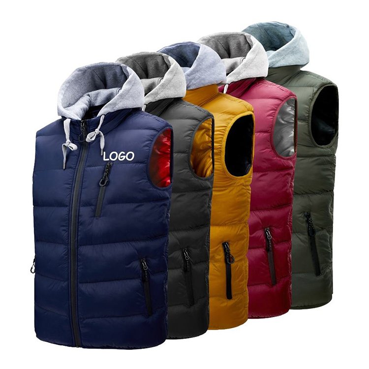 2023 Oem Custom Puffer down Jacket Men's Sleeveless Jacket Lightweight BubbleUtility Outdoor Quilted Padding Vest with hooded
