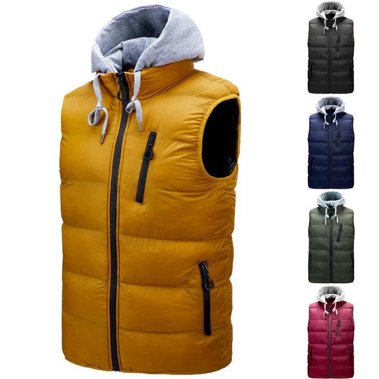 2023 Oem Custom Puffer down Jacket Men's Sleeveless Jacket Lightweight BubbleUtility Outdoor Quilted Padding Vest with hooded