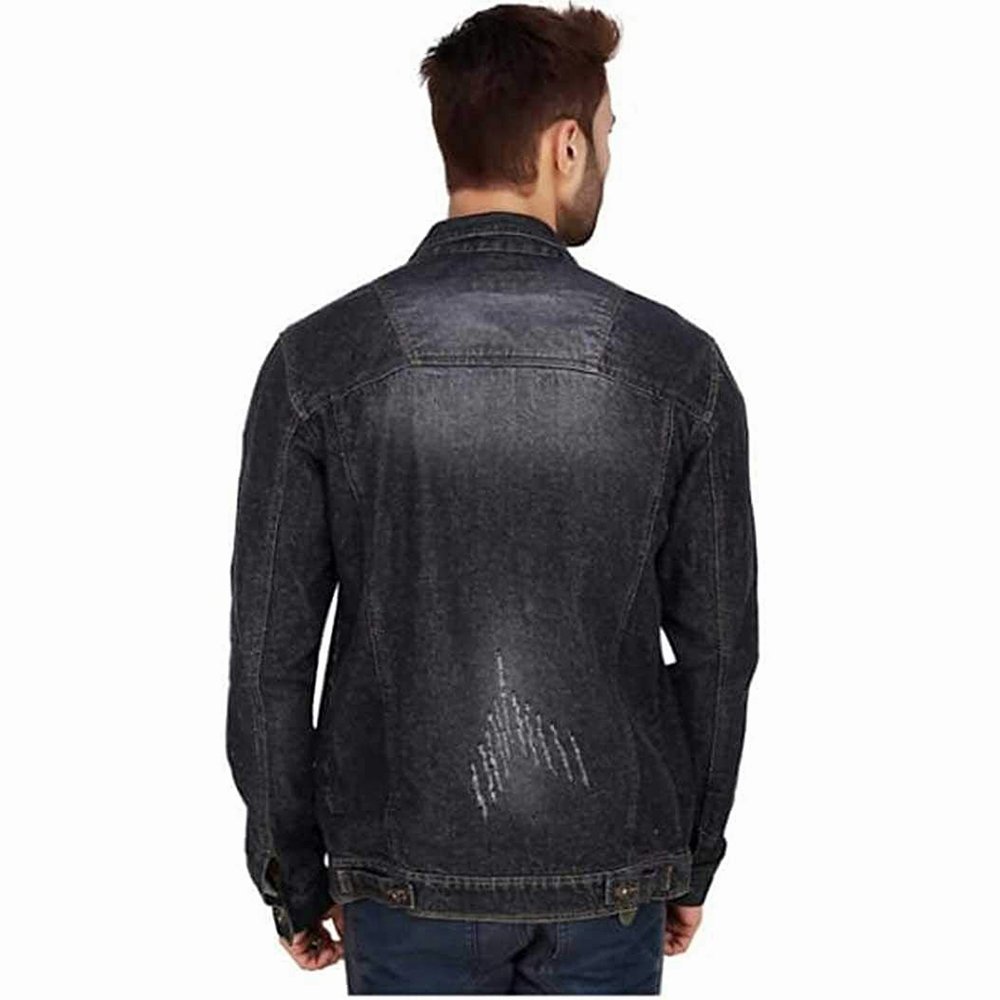 New Arrival Gents Black Denim Jackets Regular Fit Wholesale Fancy Jeans Jackets With Custom Logo And Design