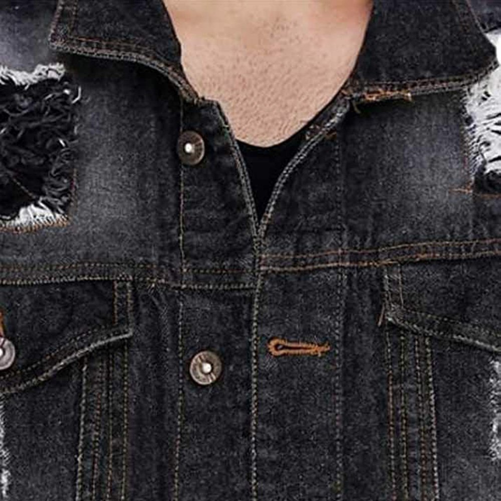 New Arrival Gents Black Denim Jackets Regular Fit Wholesale Fancy Jeans Jackets With Custom Logo And Design