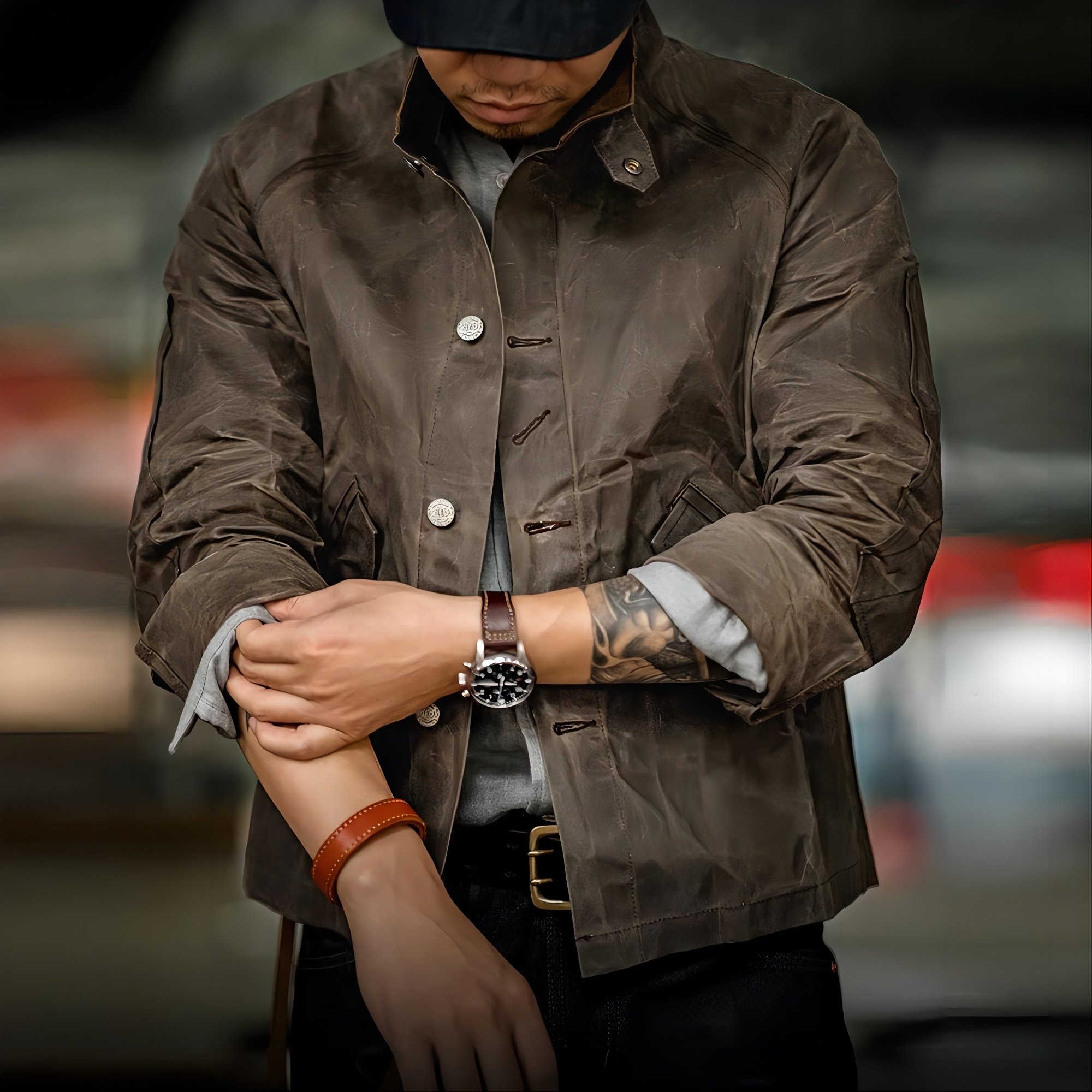 Maden Amekaji Retro Jacket For Men Oil Waxed Canvas Cotton Clothing Khaki Light Casual Safari Men's Jackets Labels Customizable