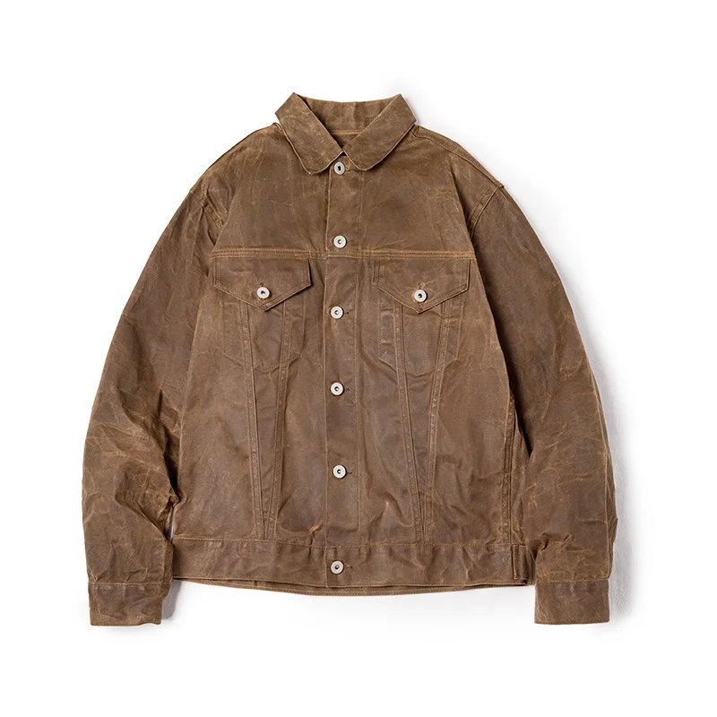 Maden Amekaji Retro Jacket For Men Oil Waxed Canvas Cotton Clothing Khaki Light Casual Safari Men's Jackets Labels Customizable