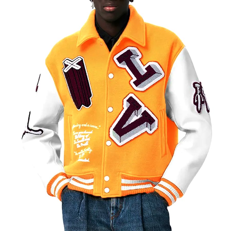 OEM custom chenille embroidery wool sleeve vintage baseball bomber letterman varsity jacket for men''s