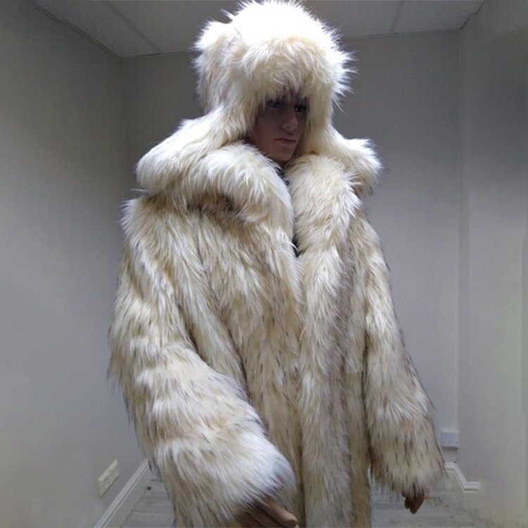High quality wholesale winter warm custom artificial fleece fur jacket thick white mens faux fur long coats