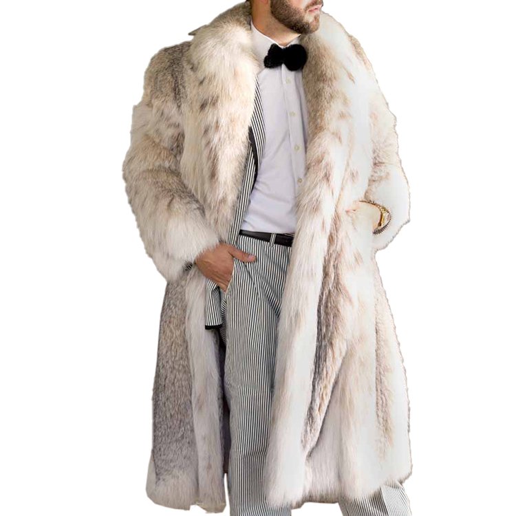 High quality wholesale winter warm custom artificial fleece fur jacket thick white mens faux fur long coats