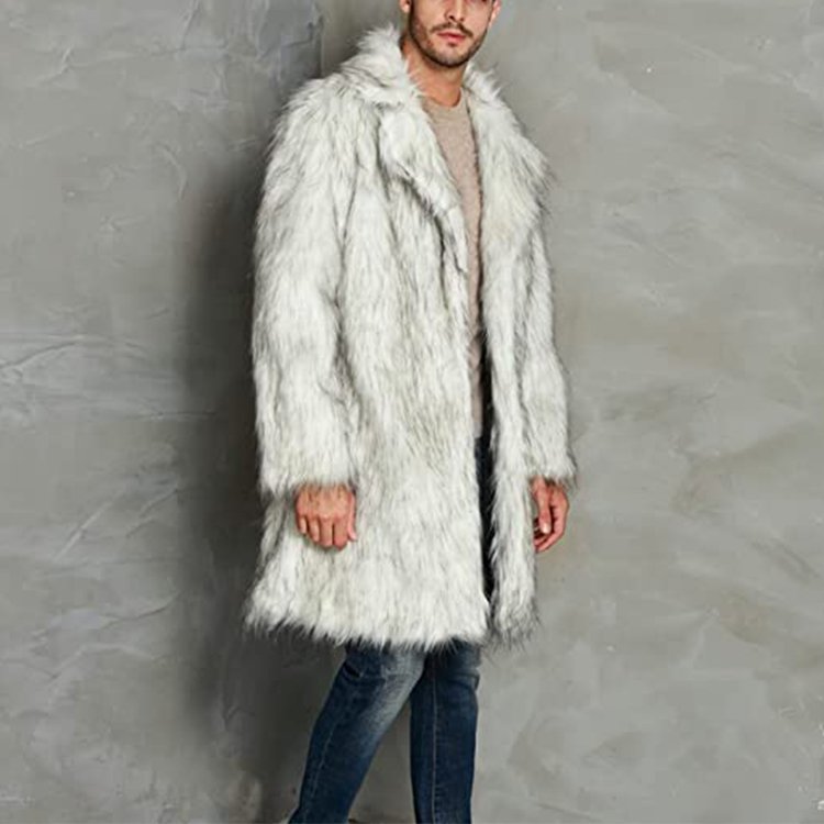 High quality wholesale winter warm custom artificial fleece fur jacket thick white mens faux fur long coats