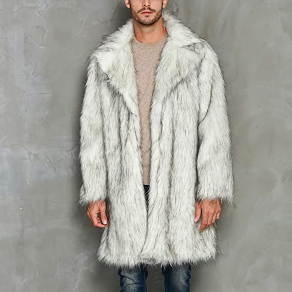 High quality wholesale winter warm custom artificial fleece fur jacket thick white mens faux fur long coats