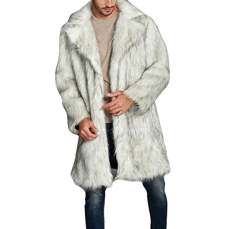 High quality wholesale winter warm custom artificial fleece fur jacket thick white mens faux fur long coats