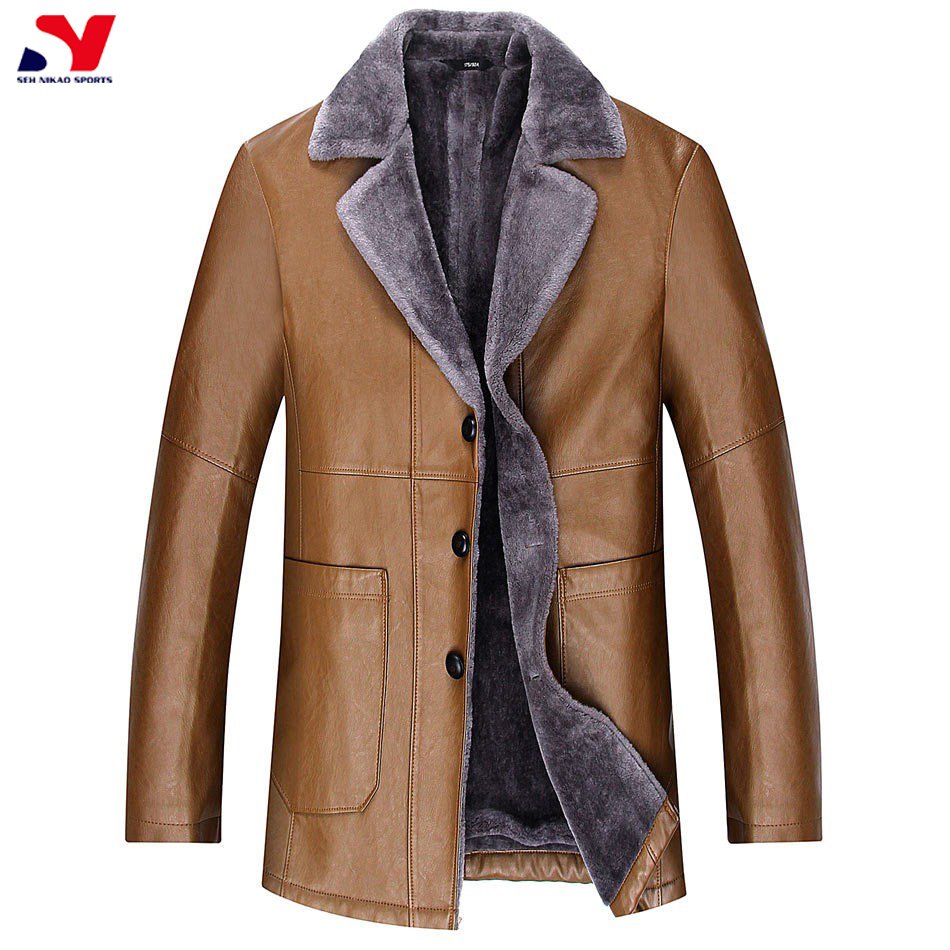 Down and Thickened Leather Jacket in Autumn and Winter Men's Youth Suit Collar Leather Jacket Coat