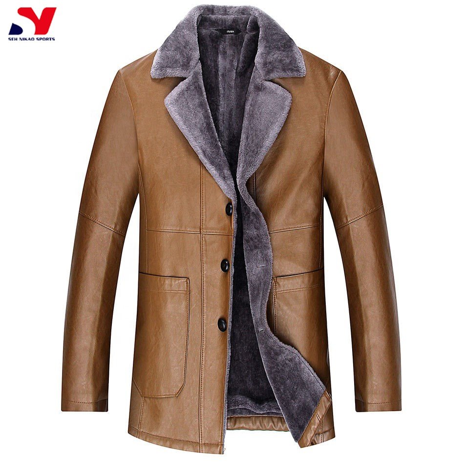 Down and Thickened Leather Jacket in Autumn and Winter Men's Youth Suit Collar Leather Jacket Coat