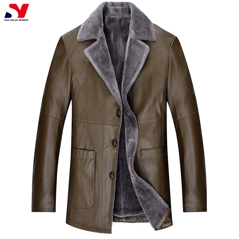Down and Thickened Leather Jacket in Autumn and Winter Men's Youth Suit Collar Leather Jacket Coat