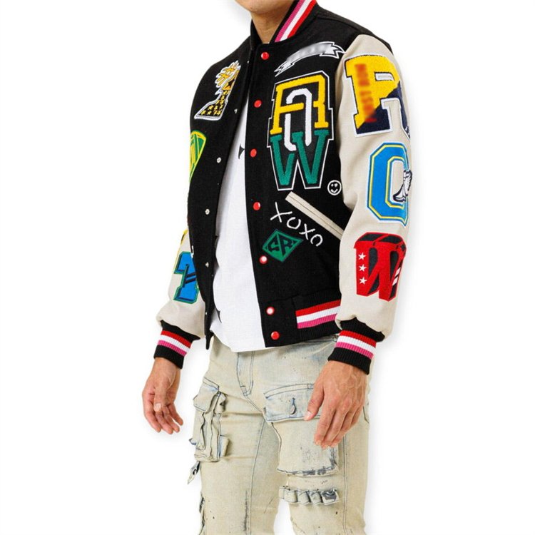 Customised Fashion Crop Top Baseball Coat Loose Casual Letterman Jacket Mens Patch Polyester Cropped Varsity Jacket