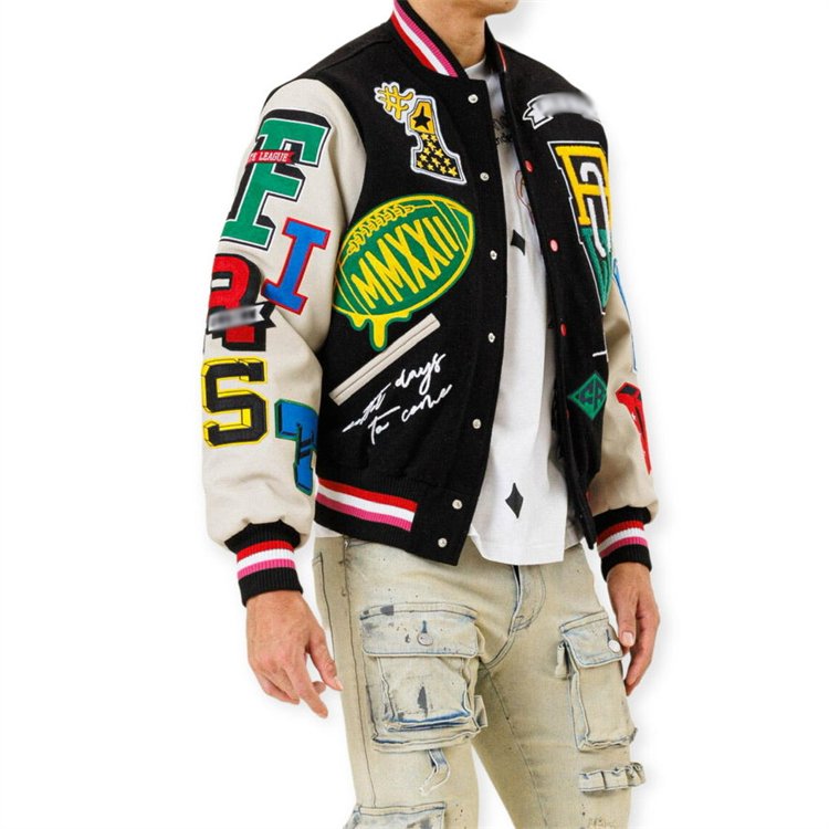 Customised Fashion Crop Top Baseball Coat Loose Casual Letterman Jacket Mens Patch Polyester Cropped Varsity Jacket