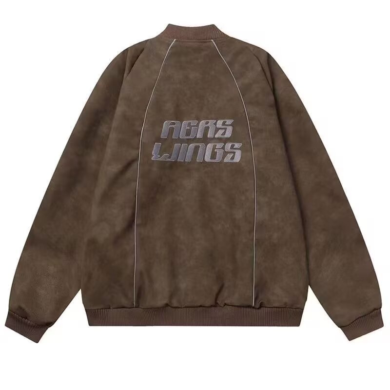 Vintage Men's Jacket Windproof Nylon Cotton Polyester Woven Letterman Embroidered Chenille Button Reversible Motorcycle Jacket