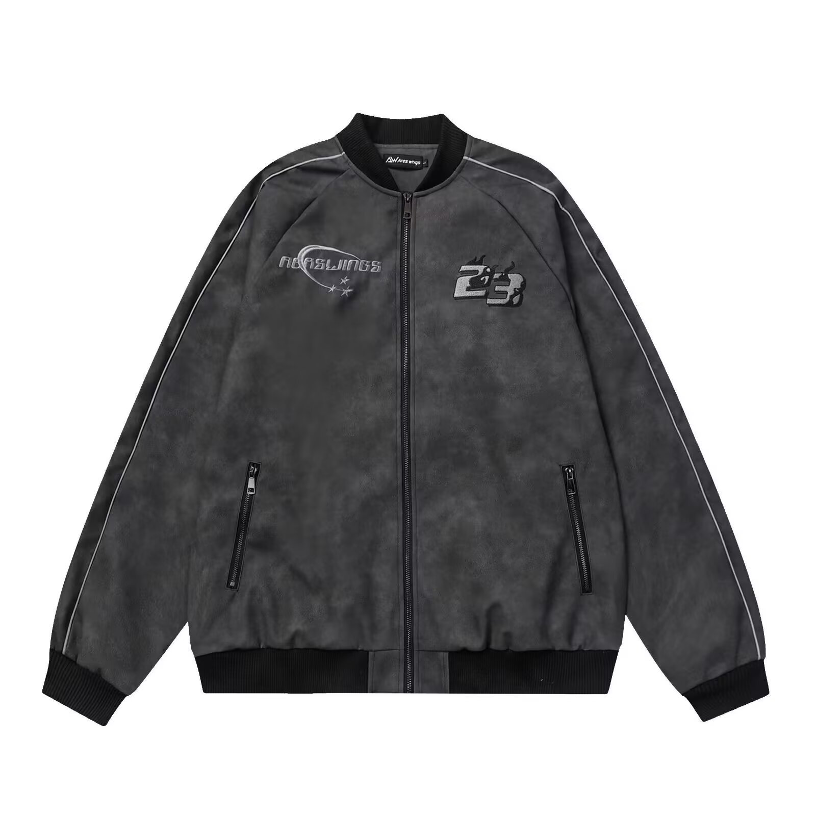 Vintage Men's Jacket Windproof Nylon Cotton Polyester Woven Letterman Embroidered Chenille Button Reversible Motorcycle Jacket