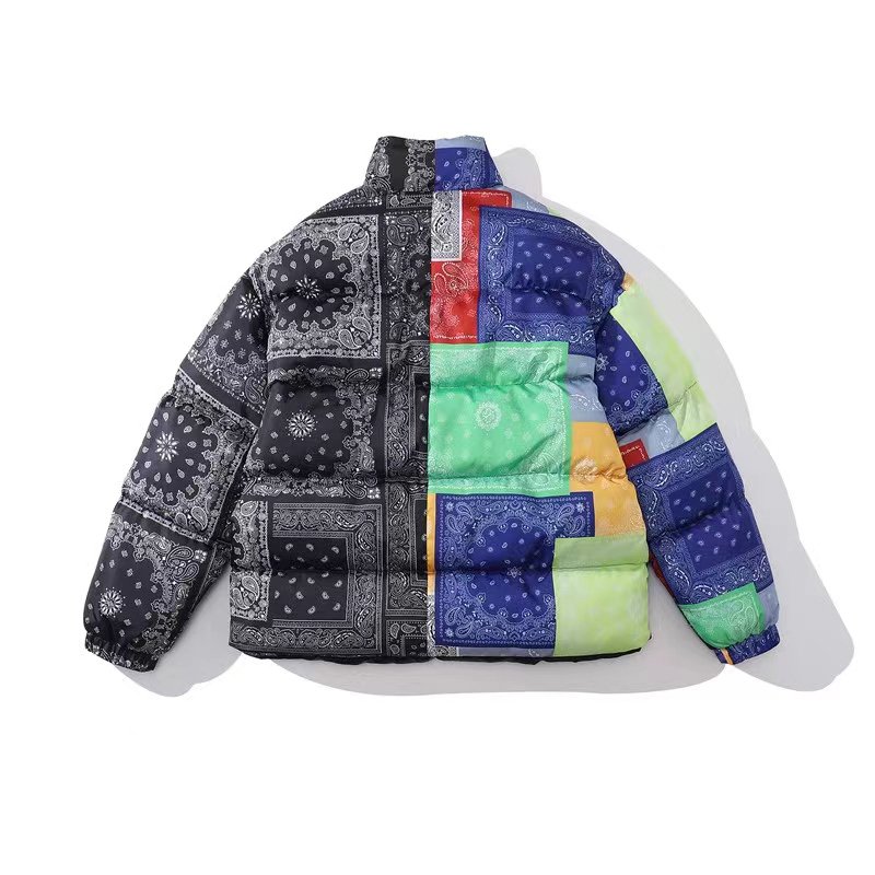DiZNEW 2022 new men Bandana Puff Down Coats Plus Size Customized Patchwork Winter Bomber Puffer Jackets