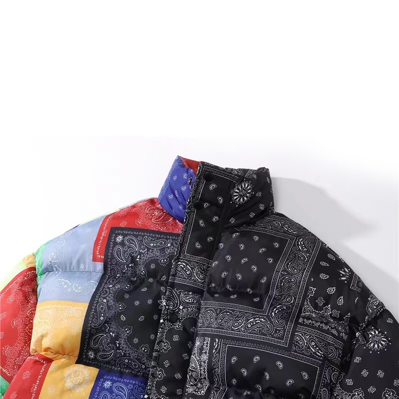DiZNEW 2022 new men Bandana Puff Down Coats Plus Size Customized Patchwork Winter Bomber Puffer Jackets