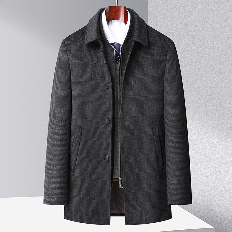 Wool Blends Mens Casual removable vest plus fleece thickened waist coat for men formal wool trench coat men woolen coat