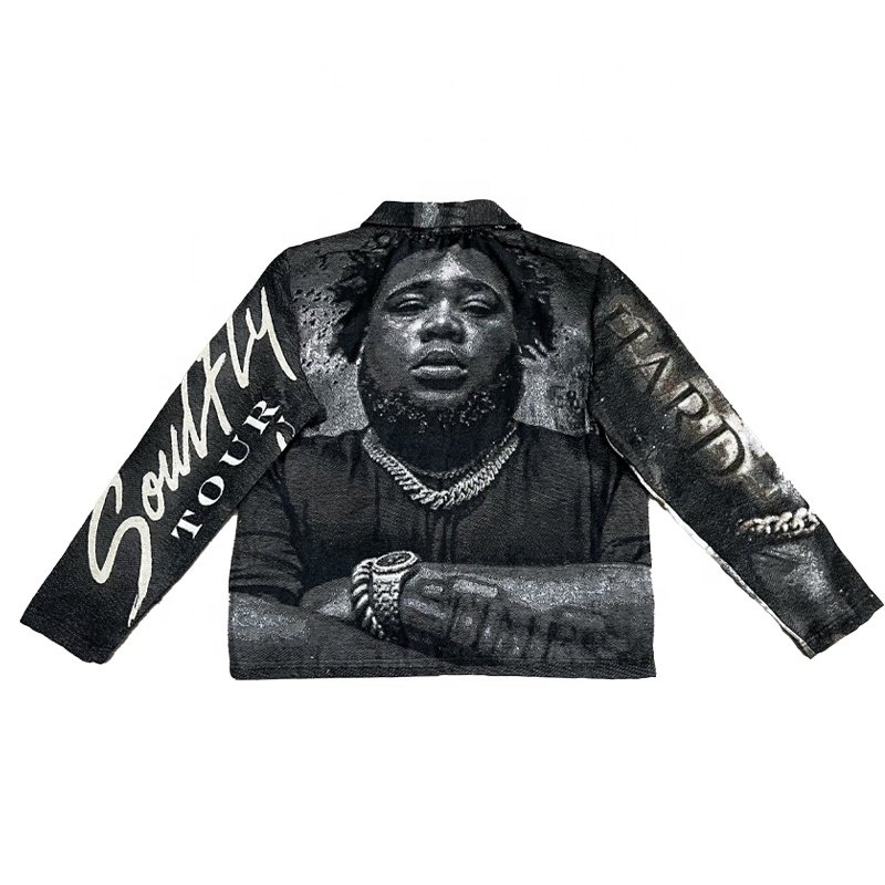 High Quality Custom Thick Jacquard Tapestry Jacket for Men Streetwear Design Hip Hop Zipper Autumn Men's Clothing OEM Service