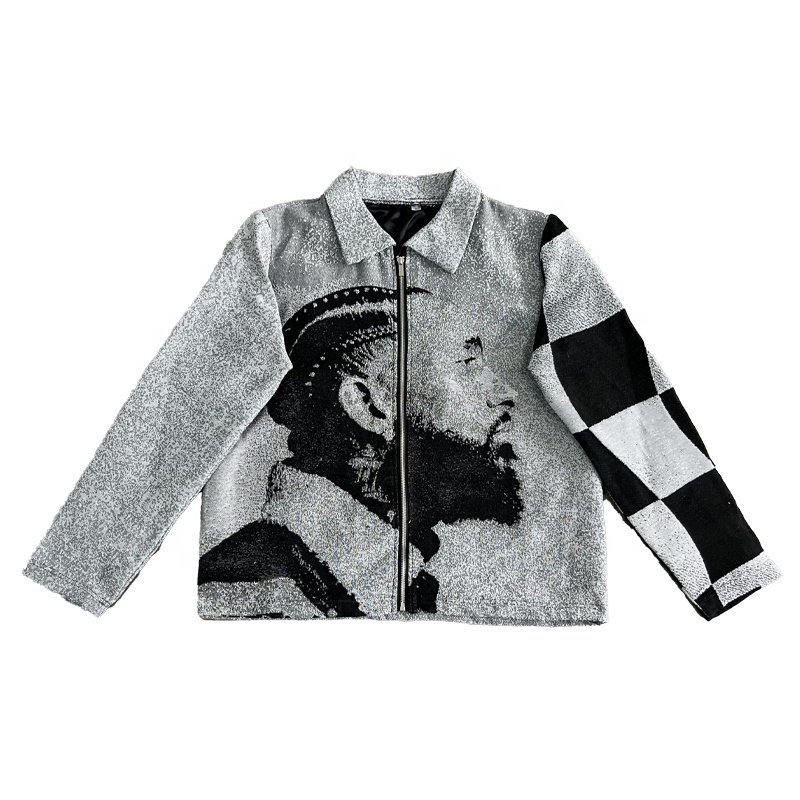 High Quality Custom Thick Jacquard Tapestry Jacket for Men Streetwear Design Hip Hop Zipper Autumn Men's Clothing OEM Service