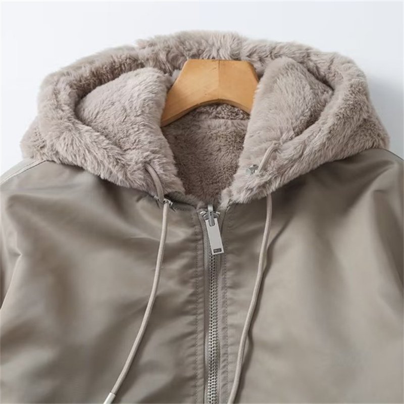 TAOP&ZA Men's 2023 Winter Faux Fur Hooded Reversible Bomber Jacket Zippered Long Sleeve Warm Jacket Top 3833310